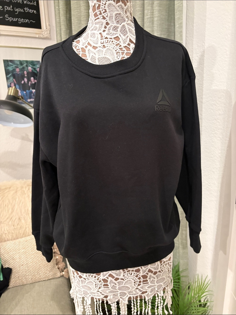 Reebok Womens Black Crewneck Pullover with Subtle Logo